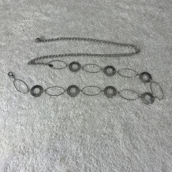 Silver Tone Chain Belt Circles Ovals Made in Korea - Picture 2 of 7
